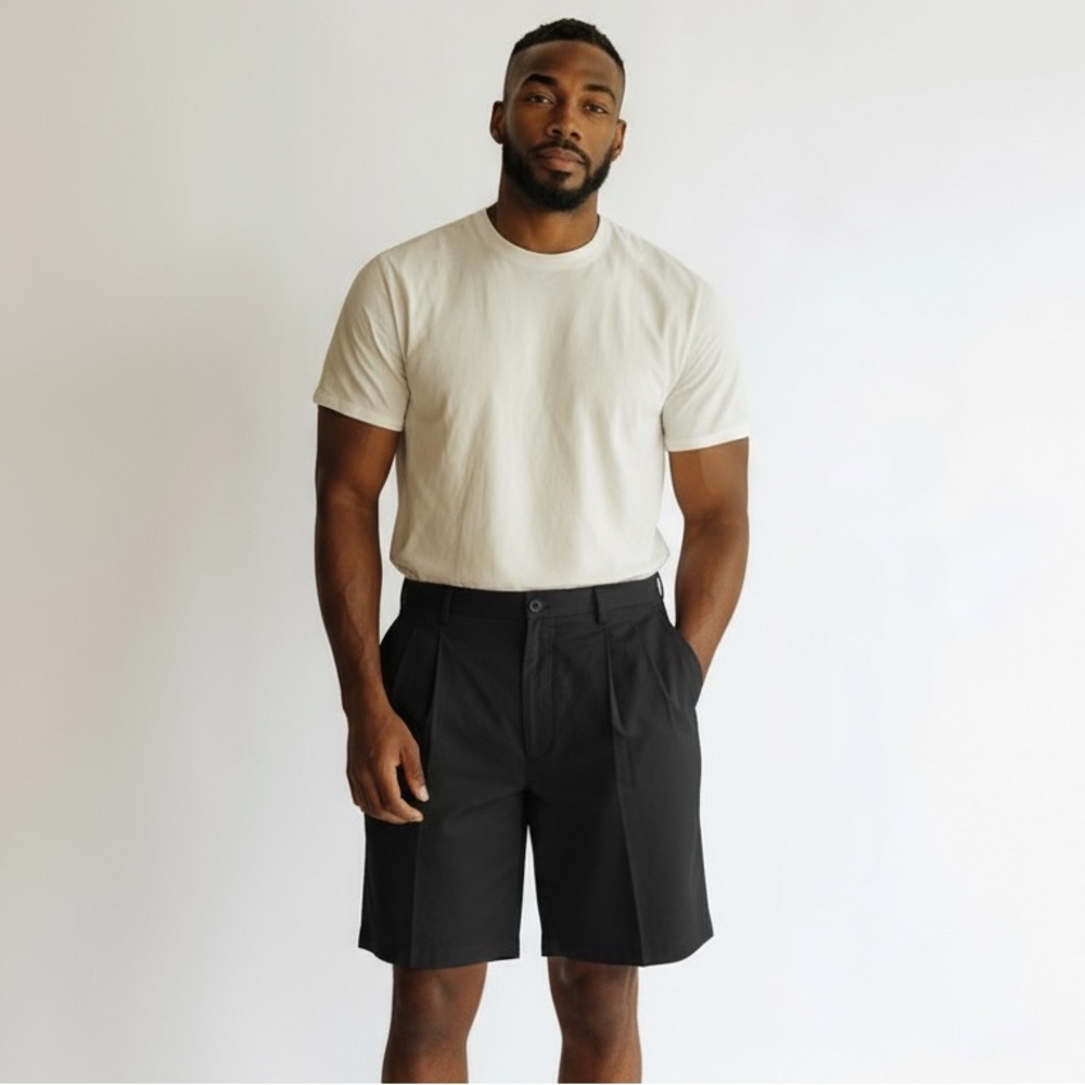 CARIBBEAN - MEN’S LINEN BLEND SHORTS - CHARCOAL GRAY - LAY FLAT FRONT PLEATS B16